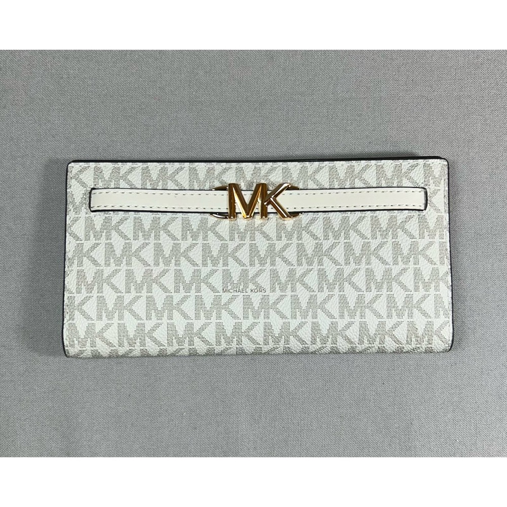 NEW Michael Kors Jet Set Reed Large Flap Bifold Wallet Light Cream Multi